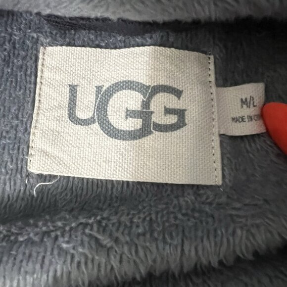 UGG Women's Gray Robe Sz M Soft Fleece Lined Shawl Collar Lounge Bathrobe Belted - Picture 6 of 9
